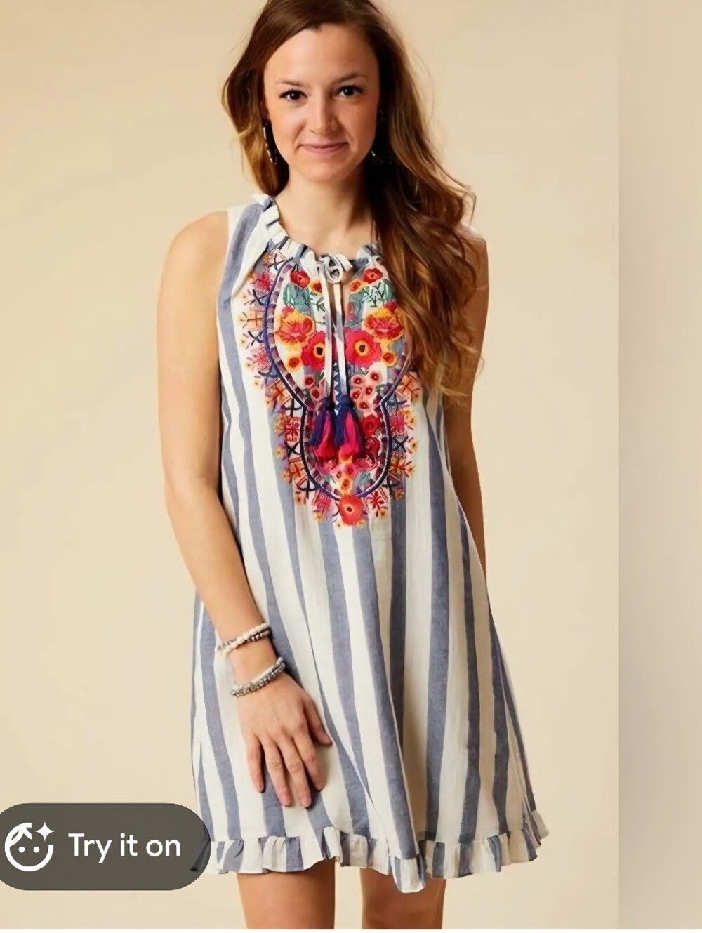 Altar'd State Striped Embroidered Cotton Dress L